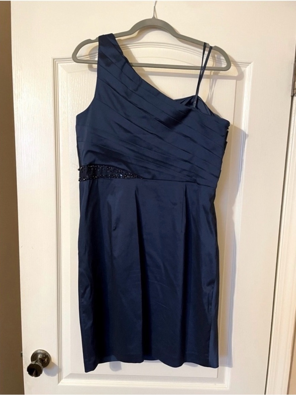 Adrianna Papell E! Red Carpet Blue One Shoulder Beaded Cocktail Dress 14 - Picture 10 of 10